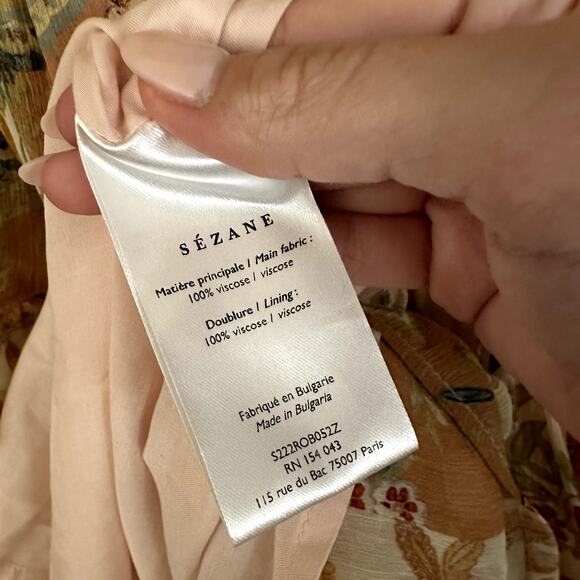 Sezane Estel Long Sleeve Printed Mini Dress Camel Patchwork - Picture 4 of 5